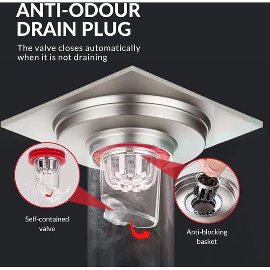 2 x universeel, geurremmende afvoerstop. Afvoerzeef met mand. Eenvoudig te gebruiken douchefilter. Ventiel met geurdichte kern (afvoerdiameter 32-44 mm)