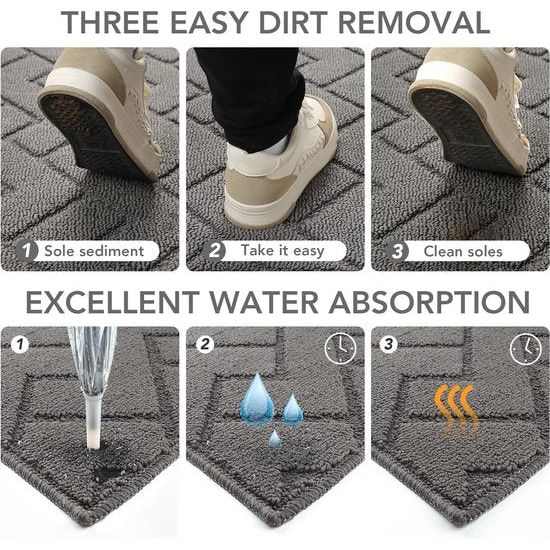 Deurmat voor binnen en buiten, wasbaar, binnentapijt, vuilvangmat, antislip, deurmat voor ingang, patio, hal, tuin, binnen en buiten (grijs, 119 x 180 cm)