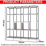 UDEAR Draagbare Kast Grote Kledingkast met 6 Opbergplanken, 4 Hangende Secties 4 Zijzakken, Grijs
