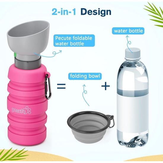 Hondenwaterfles, opvouwbare waterfles Honden voor onderweg, veilig, niet-giftig, waterfles voor huisdieren, geschikt voor hondenreizen buitenshuis, training en andere buitenactiviteiten, roze