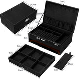 Sieradendoos, sieradenkistje met schuifladen voor dames en meisjes, fluwelen sieradendoosje, grote sieradenorganizer voor ringen, oorbellen, armbanden, halskettingen, zwart