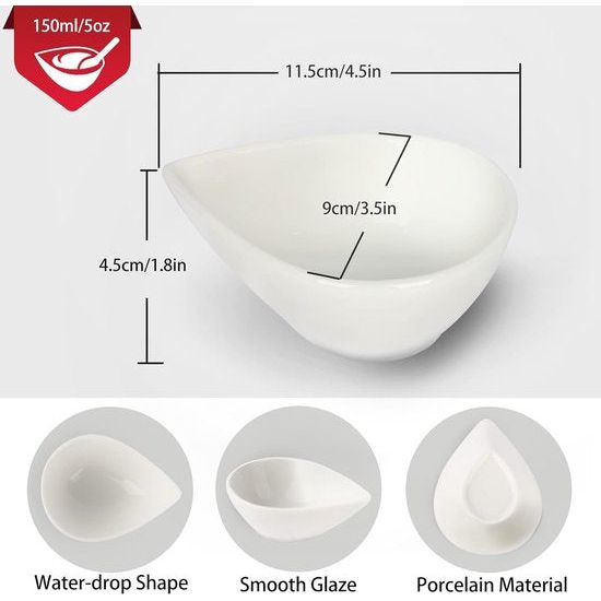 Dip schaaltjes wit keramiek dessertkommen serveerschaal set van 6 - goed voor snacks, dessert, dips en sauzen, granen, ketchup (150 ml/stuks)