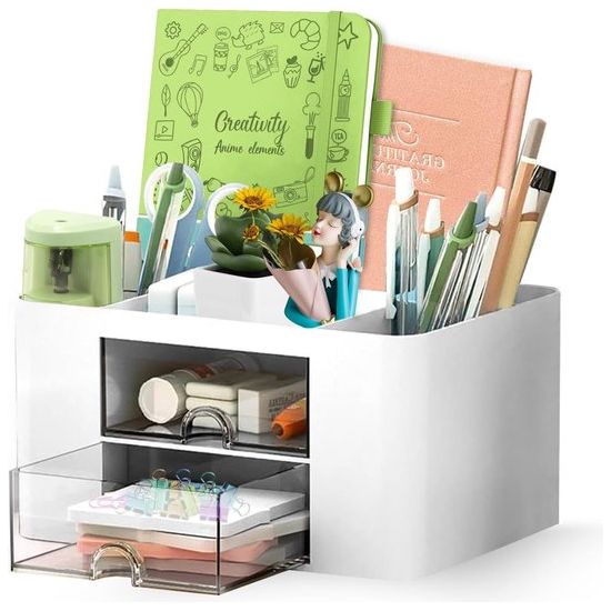 Bureau-organizer 7 compartimenten pennenhouder bureautafel bureau-organizer met lade multifunctionele bureau-organizer voor kantoor thuis school ruimtebesparende bureau-organizer (wit)