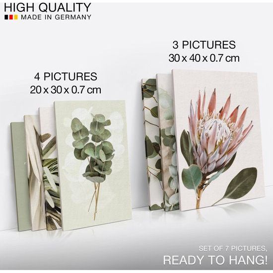 Muurschildingen groene bladeren - complete klaar om op te hangen - Boho beige woonkamer slaapkamer - 7 moderne sfeerafbeeldingen
