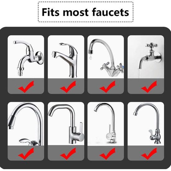 Universele spatfilterkraan, 720° draaibare waterafvoerkraan sproeikopadapter, keukenborrelkraan sproeikop met 4-laags gaasfilter en 2 O-ringventielen, lekvrij
