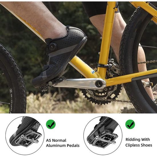 Fietspedalen, aluminium, antislip, 2-in-1 SPD-pedalen/platform, pedalen voor MTB, racefiets, stadsfiets, zwart