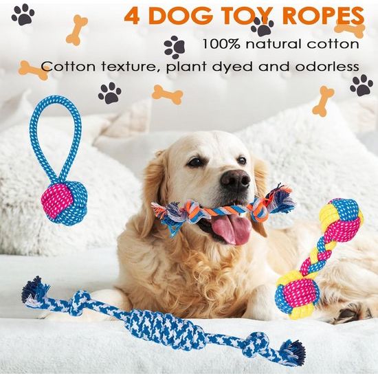 Pak van 7 hondenspeeltjes, kleine honden, puppyspeelgoed, hondenspeelgoed, hondenspeelgoed, duurzaam kauwspeelgoed en piepende intelligentie hondenknuffelset, puppy bijtvaste knuffel