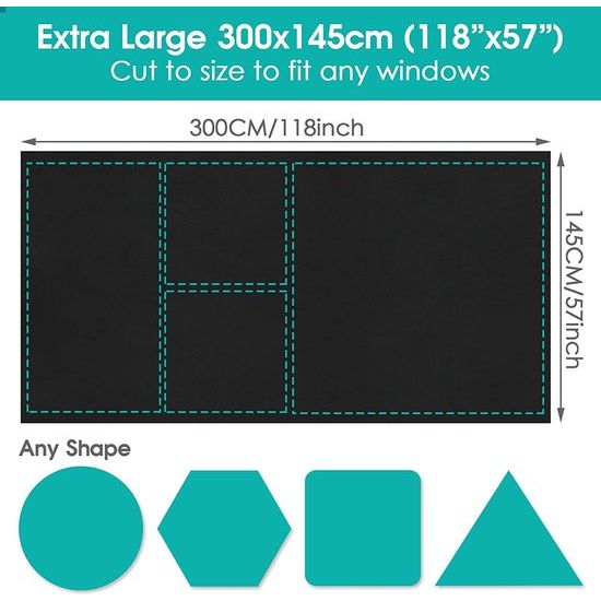 Rolgordijnen voor ramen zonder boren-300 * 145cm dakraam blackout scherm, draagbare reis blackout, voor familie en reizen, incl. Nano zelfklevende tapes, meetlint, vrije besnoeiing