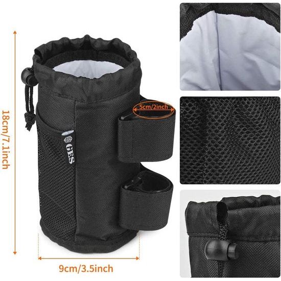 Bekerhouders, 2-pack oprolbare bekerhouders met gaasvak en koordvergrendeling, bekerhouderaccessoires voor ATV, kinderwagen, rolstoel, scooter, boot en golfkar