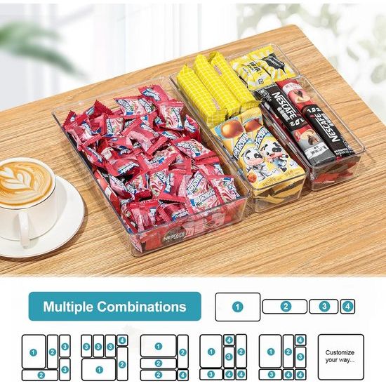 Lade-organizer, 8-delige kaptafel-organizer voor lade met 4 maten, bureaulade-organizer-systeem, plastic make-up-organizers, voor cosmetica, keuken, badkamer, kantoor