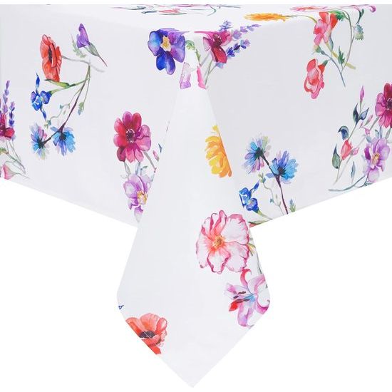 Watercolour Flowers Tablecloth Spring Summer Garden Tablecloth Outdoor Washable Machine Washable Tablecloth for Garden, Picnic, Party, Garden, Living Room, Home Textiles 130 x 220 cm