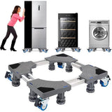 Onderstel voor wasmachine, dubbele buizen, 8 poten en 4 wielen voor wasmachine, koelkast en droger, verstelbare wasmachinesokkel met antislip schokdempingsfunctie