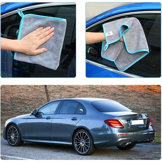 Microvezeldoek, autoverzorging, 4-delige set, luxe microvezeldoeken, polijstdoeken, droogdoek, microvezeldoek, voor het polijsten, wassen, drogen, stofvegen en onderhouden, 40 x 40 cm