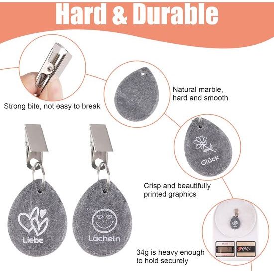 8 stuks tafelkleedgewichten voor buiten, tafelkleedgewichten van natuursteen met clip, tafelkleedhouder, gewichten, tafelkleed met 4 patronen (liefde, bloem, zon) voor feest, picknick, bruiloften