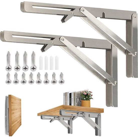 Opvouwbare console Heavy Duty 400 mm, 2 stuks roestvrijstalen opvouwbare consoles, opvouwbare console, tafel, opvouwbare plankbeugels, belasting 150 kg voor keuken, garage