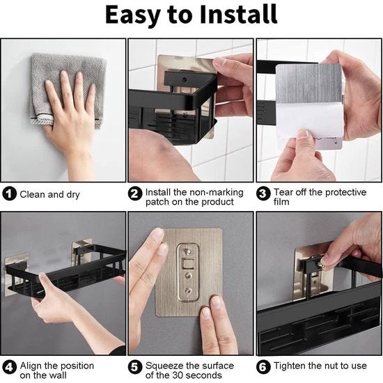 2 stuks doucherek, doucheplank zonder boren, zelfklevend rek douche, waterdicht & roestvrij badkamerrek, lijmrek badkamer met 4 kleefvlakken en 4 haken voor badkameraccessoires, keuken woonkamer