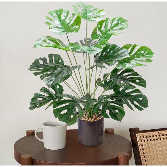 Splitphilo Kunstplant, 75 cm, monstera-plant, 18 takken in pot, echte touch, grote tropische Hawaï-groene nepplant, voor slaapkamer, kantoor, tuin, bruiloft, feest, decoratie