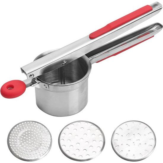 Aardappelpers van roestvrij staal, professionele spaghetti-ijspers met 3 gaten, aardappelstamper, spätzlepers, siliconen handgrepen voor aardappelpuree, babyvoeding, sap, citroen uitpersen