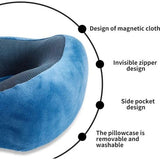 Nekkussen set met 3D slaapmasker en oordopjes - afneembare overtrek - traagschuim - ritssluiting - incl. opbergtas - reiskussen - kleur naar keuze (blauw)
