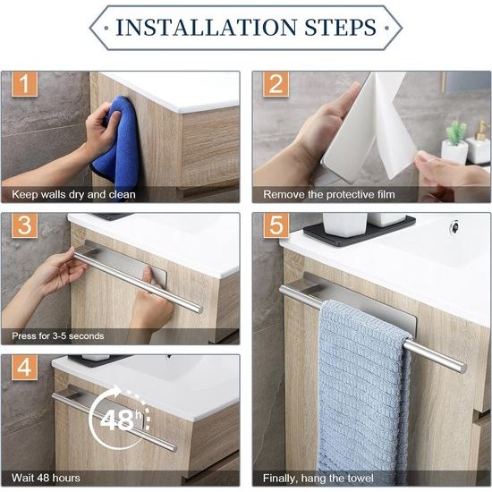 Handdoekhouder Zonder boren Badhanddoekhouder Zelfklevende handdoekhouder Roestvrijstalen handdoekhouder Elegante handdoekhouder Enkele arm Rond geborsteld zilver