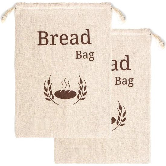New Living broodzak van 100% biologisch linnen katoen | 44x35cm | 2 x herbruikbare broodzakken | Voedselbewaarzakken | broodzak | Eco-broodzak