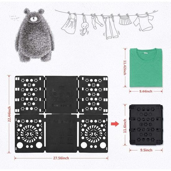 Opvouwbare plank Verstelbare Pollover-broeken Overhemden Wasgoed Vouwhulp voor kinderen en volwassenen voor waskleding T-shirtvouw Opvouwbare wasplank Overhemdvouw (zwart)