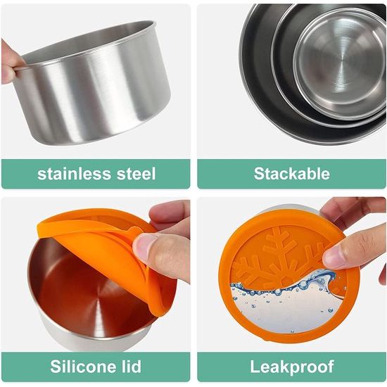 Roestvrijstalen voedselcontainers met deksels, set van 3 kleine kruiderijcontainers, lunchbox voor kinderen Herbruikbare snackcontainers, nestbare metalen voedselopslag voor sauzen