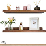 Houten Wig Set van 2 zwevende wandplanken, rustieke houten rekken met lip, kinderboekenplanken, foto- en fotorek voor slaapkamer, woonkamer, badkamer, keuken, kantoor (walnoot, Amerikaans, 60 cm)