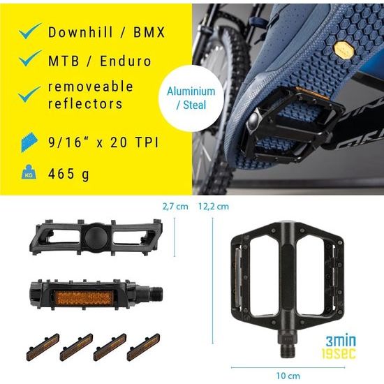 MTB-pedalen - mountainbike fietspedalen van aluminium met kogellagers, stalen as en pinnen voor optimale grip I platform flat pedalen I fietspedalen I fietspedalen