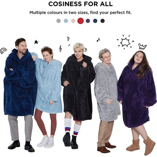 Hoodie deken met mouwen dekenpullover - draagbare deken om aan te trekken als cadeau voor vrouwen dames, warme knuffeltrui volwassenen zachte mouwdeken rood 95 x 85 cm