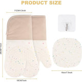 Ovenhandschoenen, set van 1 paar siliconen en katoen, antislip, hittebestendige ovenhandschoenen, ovenhandschoenen voor keuken, koken, bakken, grillen, BBQ, met 1 pannenlap