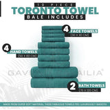 Familiehanddoeken, 10-delige set, 100% Egyptisch katoen, 4x gezicht, 4x hand, 2x badhanddoek, hoog waterabsorberende badaccessoires, machinewasbaar, blauwgroen