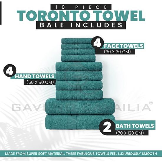 Familiehanddoeken, 10-delige set, 100% Egyptisch katoen, 4x gezicht, 4x hand, 2x badhanddoek, hoog waterabsorberende badaccessoires, machinewasbaar, blauwgroen