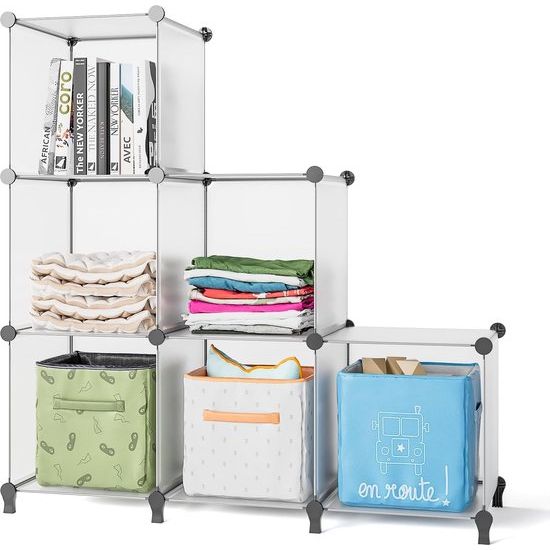 Schoenenrek, DIY Cube planksysteem, set van 6 steekplanken, ruimteverdeler van kunststof, opslag van kleding, schoenen, voor slaapkamer, semi-transparant