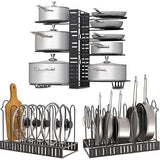 Toplife Dubbelzijdige pannenhouder, potdekselhouder met 8 verstelbare verdelers, ideale dekselhouder in 2 doe-het-zelfmethoden