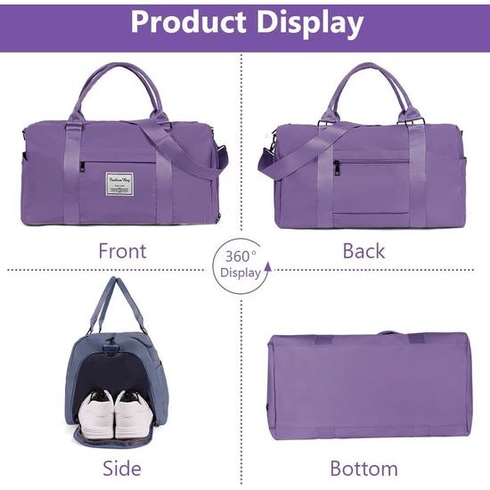 Sporttas, reistas, sporttas met schoenenvak en natvak, waterdichte weekendtas, reistas, bagagetas voor sport en reizen voor mannen en vrouwen, #3 paars,