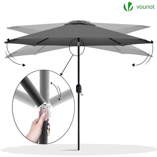 Parasol 270 cm met zwengelinrichting, knikbaar, zonwering, uv-bescherming, balkonscherm, tuinscherm, marktscherm met beschermhoes, grijs