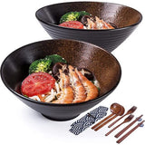 Ramen kom KERAMIK, 2 x 1500 ml Japanse serviesset, antislip soepkom met lepel en eetstokjes, voor pasta, muesli en salade, van traditioneel handwerk