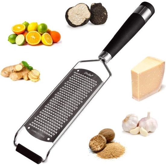 Cheese Grater, Parmesan Grater, Lemon Grater, Zester with Large and Sharp Grating Surface Made of Premium Stainless Steel, Non-Slip, Robust and Dishwasher Safe