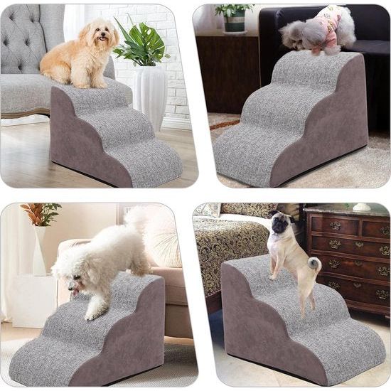 3 treden hondentrap voor kleine honden hondentrap voor bedbank 60cm hoge kattentrap voor oude katten spons huisdiertrap grijs