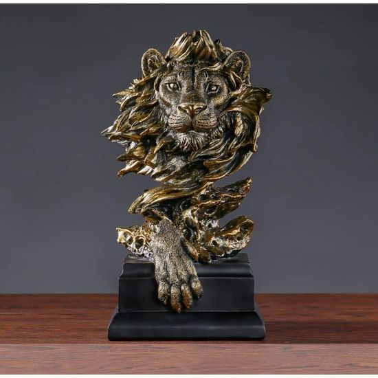 Leeuwenkop beeldje, hars leeuw standbeeld, dierenkop standbeeld, bureaukast, beeldje, ambachten, ornamenten voor thuis, kantoor, decoratie, cadeau