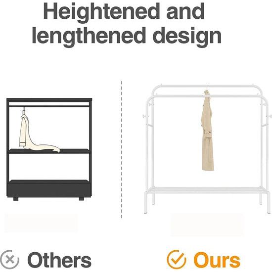 Kledingrek met 2 kledingstangen, multifunctionele kapstok van metaal met 1 plank en 4 haken, kan kleding, tassen en schoenen opbergen