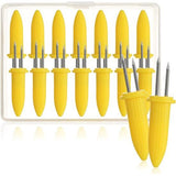 16 x Corn Skewers with Stainless Steel Pins, Rustproof - Reusable Corn Skewers - Accessories for Barbecues, Barbecues, Kitchen (Pack of 16 - Corn)