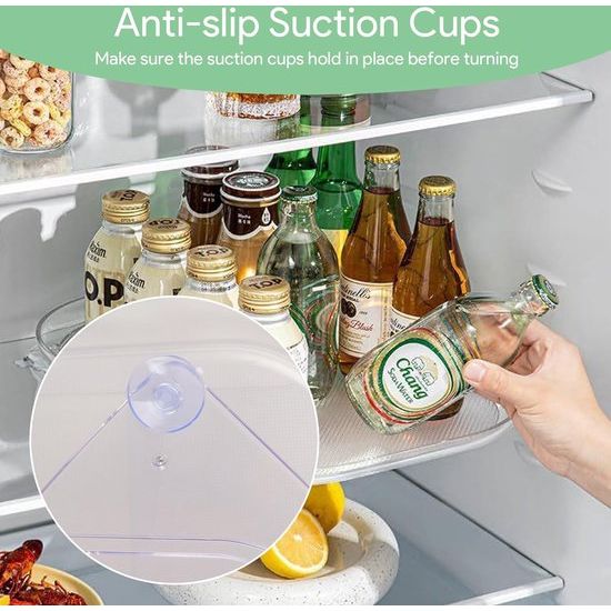 Koelkast draaiplateau, organizer, 15,67 inch draaibaar kruidenrek, koelkastorganizer, draaibaar, rechthoekige koelkast, draaiplateau met zuignap, draaibare kruidenorganizer voor de koelkast