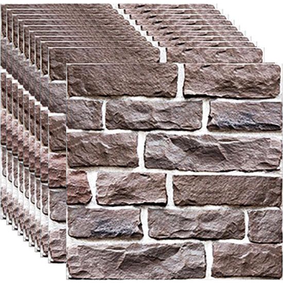 10 stuks 3D-wandpanelen, zelfklevend, steenlook, 30 x 30 cm, wanddecoratie, wandbekleding voor badkamer, balkon, slaapkamer, woonkamer, keukenachterwand (lichtbruin)