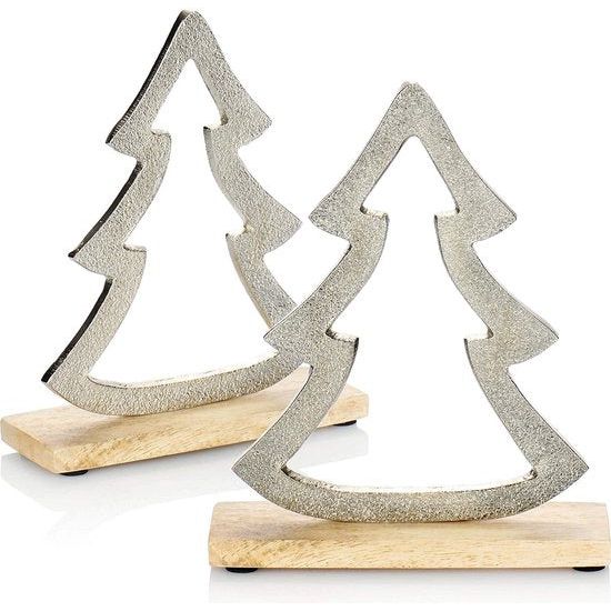 kerstversiering van metaal - kerstfiguur kerstboom op houten standaard - vensterbankdecoratie - kerststandaard - hoogte: 18,5 cm