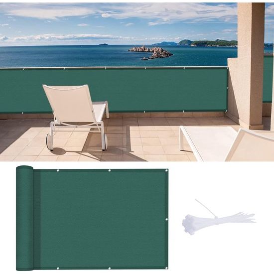 Balkonscherm, inkijkbescherming, balkonspanningen (HDPE), 0,9 x 3 m, uv-bescherming, balkoninkijkbescherming, voor balkon, tuin, buiten, groen