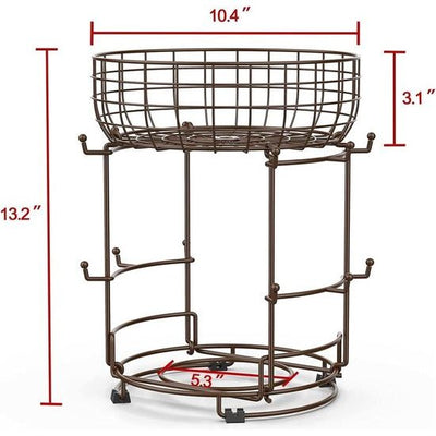Swivel Cup Holder, Kitchen Organizer with Basket, Can Hold 12 Cups, Metal Storage of Coffee Capsules for Hanging Cups, Jewelry, Necklaces, Headphones, Watches, Keys