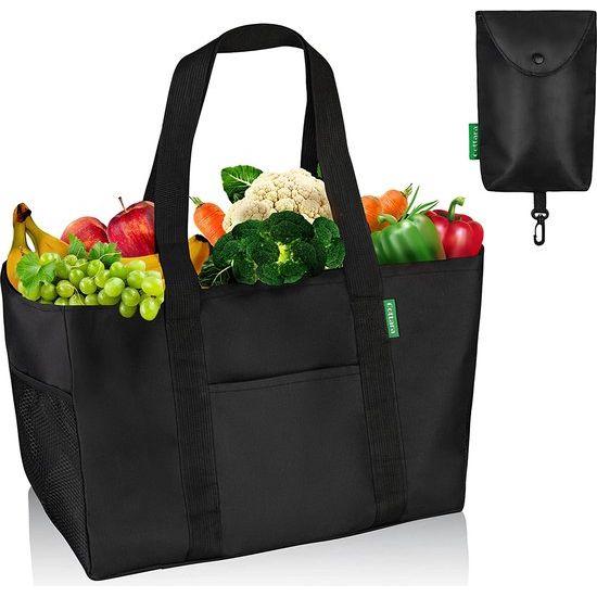 Cottara Opvouwbare boodschappentas, groot, duurzaam, boodschappenmand van gerecycled materiaal, waterafstotend en stabiel, ideaal als shopper, badtas of draagtas (zwart)