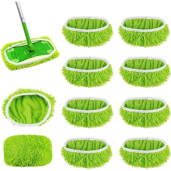 10 stuks voor Swiffer vloerdoeken, microvezelset, 25,4 x 11,5 cm, herbruikbaar, voor Swiffer Sweeper Mop, vloerwisser, nat en droog dweilmop overtrek, voor het reinigen van harde vloeren, houten